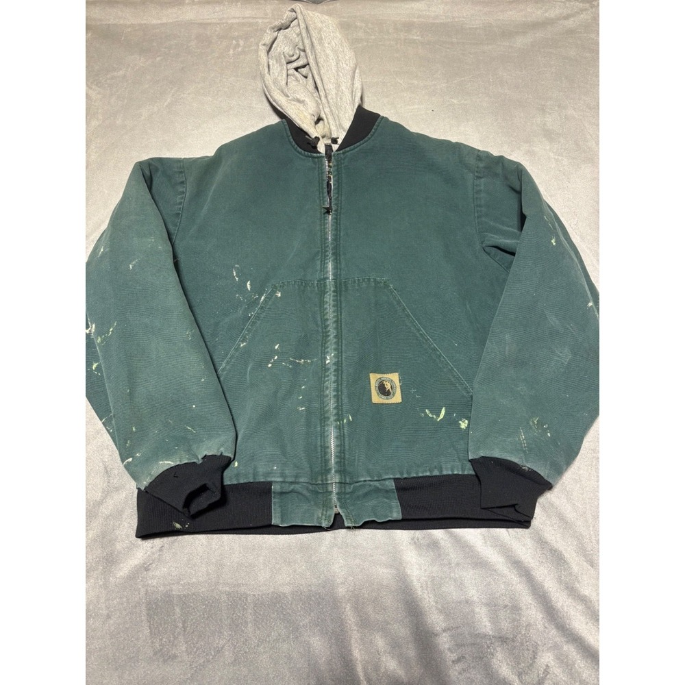Berne Apparel Mens Green Full Zip Hooded Canvas Jacket VTG Fits M/L